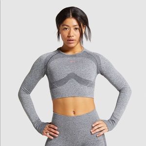Gymshark Flex Sports Long Sleeve Crop Top - Charcoal Marl/Pink